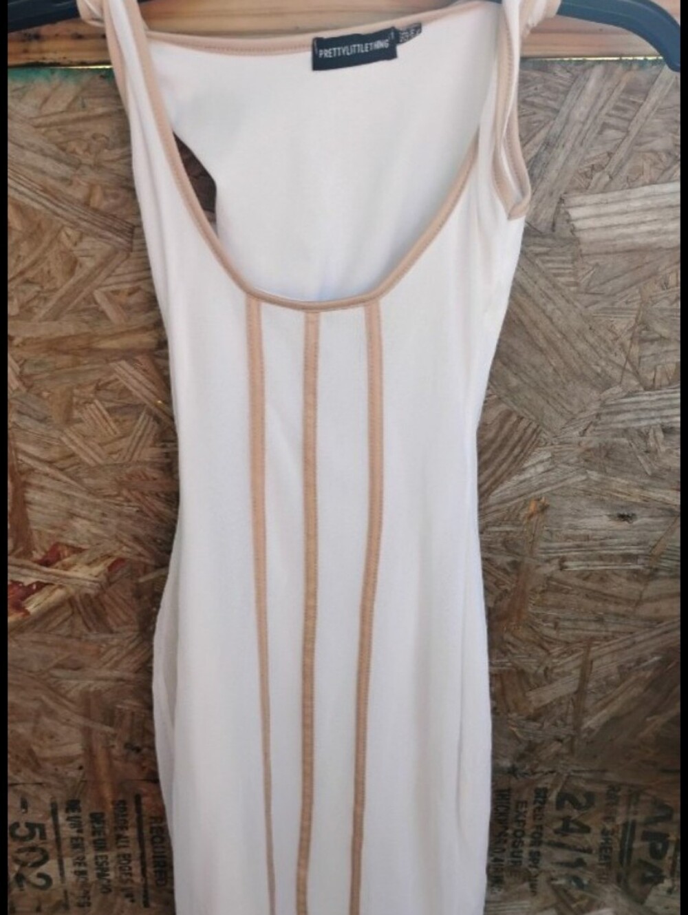 PrettyLittleThing White Midi Dress with Tan Contrast Trim